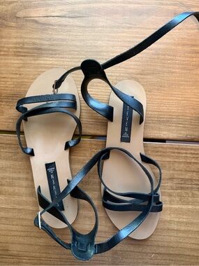 Steve Madden Steven Black Leather Wrap-Around Sandals